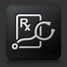 Black Square Button with Stethoscope and RX Prescription