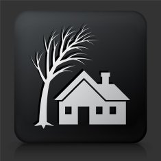 Black Square Button with House & Tree