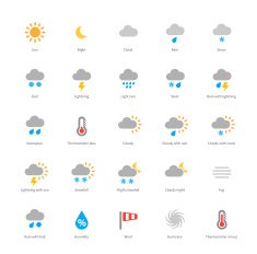 Weather colored icons on white background