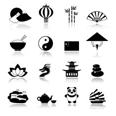 China icons set black N2