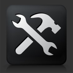 Black Square Button with Tools & Hardware Icon