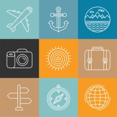 Vector travel logos and icons in outline style