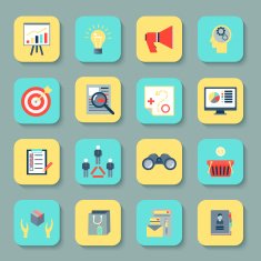 Marketers flat icons set