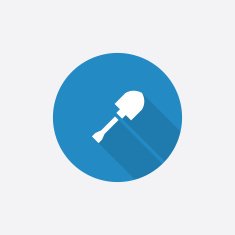 shovel Flat Blue Simple Icon with long shadow