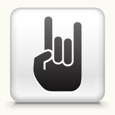 White Square Button with Rock & Roll Hand Icon