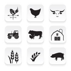 Set of Nine Farming Icons On 3D Button