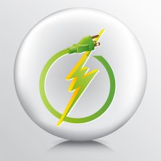 Round Grey Icon With Energy Efficient Green Electricity Symbol