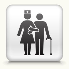 Square Button with Patient woman Nurse
