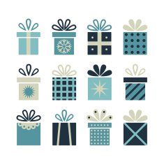 Set of flat gift packages Christmas gifts