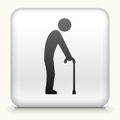 Square Button with Elderly Man Holding Cane