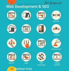 Business icon set Software and web development SEO marketing