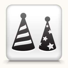 Square Button with Holiday Party Hats