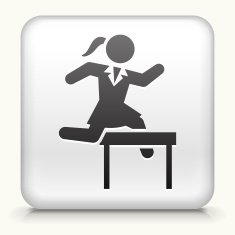 Square Button with Jumping Hurdles Businesswoman