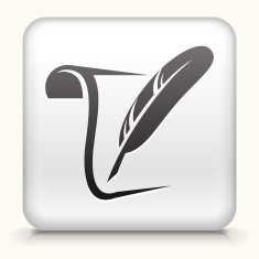 Square Button with Paper and Quill