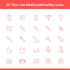 Set of Thin Line Stroke Medical Icon