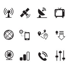Satelite communication technology silhouette icons