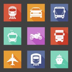Simple flat transport icons set with long shadows