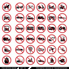 Set of prohibition signs for different means transportation
