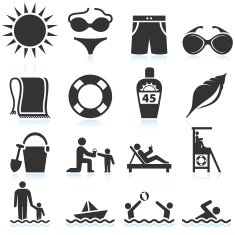 Summer Beach Vacation black & white vector icon set N2