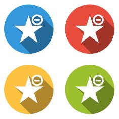 Collection of 4 isolated flat buttons for remove from favorites