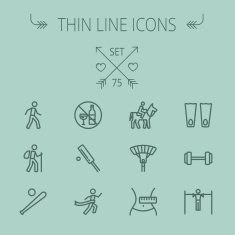 Sports thin line icon set