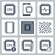 CPU and electronic chip vector icon set