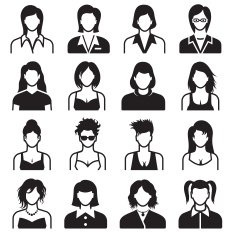 Vector of female body types black on white