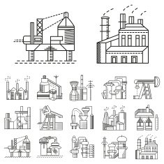 Flat line vector icons for factories