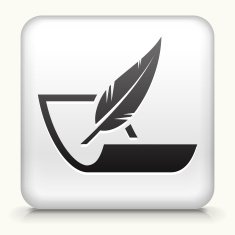Square Button with Paper & Feather Pen