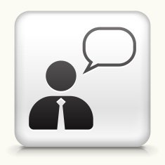 Square Button with Talking Businessman N2