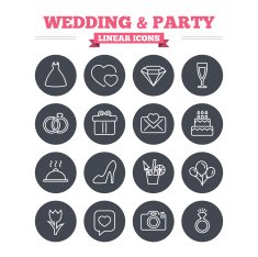 Wedding and party linear icons set Thin outline signs Vector