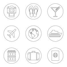 Vector set of thin outline style travel icons N2