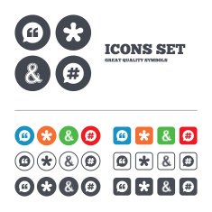 Quote asterisk footnote icons Hashtag symbol