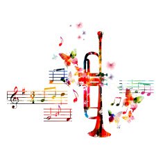Colorful trumpet design with butterflies