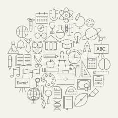 School and Education Line Science Icons Set Circular Shaped N2