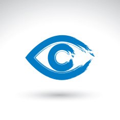 Hand drawn human eye icon brush drawing blue sign