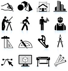 Set of black and white architecture icons