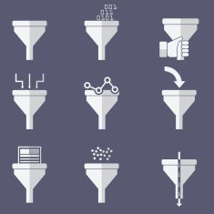 Filter icons data filter tunnel icons set analysis concept