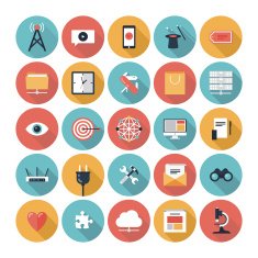 Set of 25 multicolor SEO and web icons on white