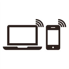 Laptop mobile phone and wireless network icon