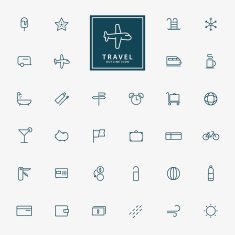 32 travel and vacation minimal outline icons