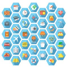 Modern flat traveling and tourism icons set