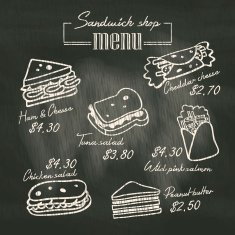 Sandwich doodle menu drawing on chalk board background N2