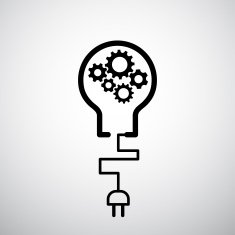 lightbulb with plug icon gears industrial concept