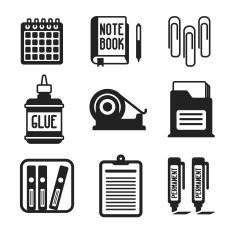 Set of vector monochrome office icons in flat style N2