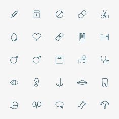 5x5 hospital and medicine line icons