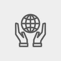 Two hands holding globe thin line icon