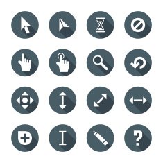 white color flat style various solid cursors icons set