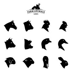 Farm Animal Icons Isolated on White N2