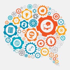 Speech Bubble Webinar Concept With Gears And Icons N2